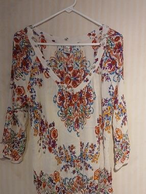Bila Cream Tunic with Colorful Floral Medallions